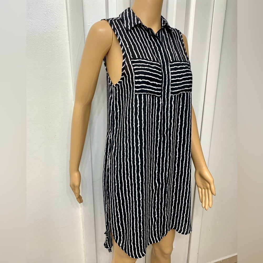 Haute Monde Black and White Button Down Shirt Casual Tunic Dress Women’s Size S - Picture 5 of 12
